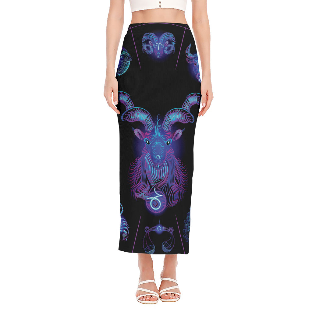 Capricorn And Astrological Signs Print Side Slit Maxi Skirt