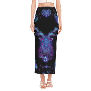 Capricorn And Astrological Signs Print Side Slit Maxi Skirt