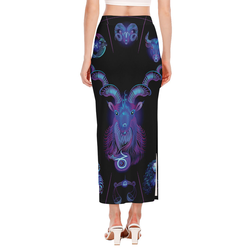 Capricorn And Astrological Signs Print Side Slit Maxi Skirt