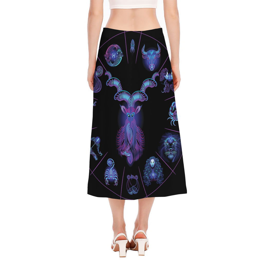 Capricorn And Astrological Signs Print Side Slit Midi Skirt