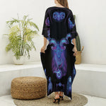 Capricorn And Astrological Signs Print Silk V-Neck Kaftan Dress