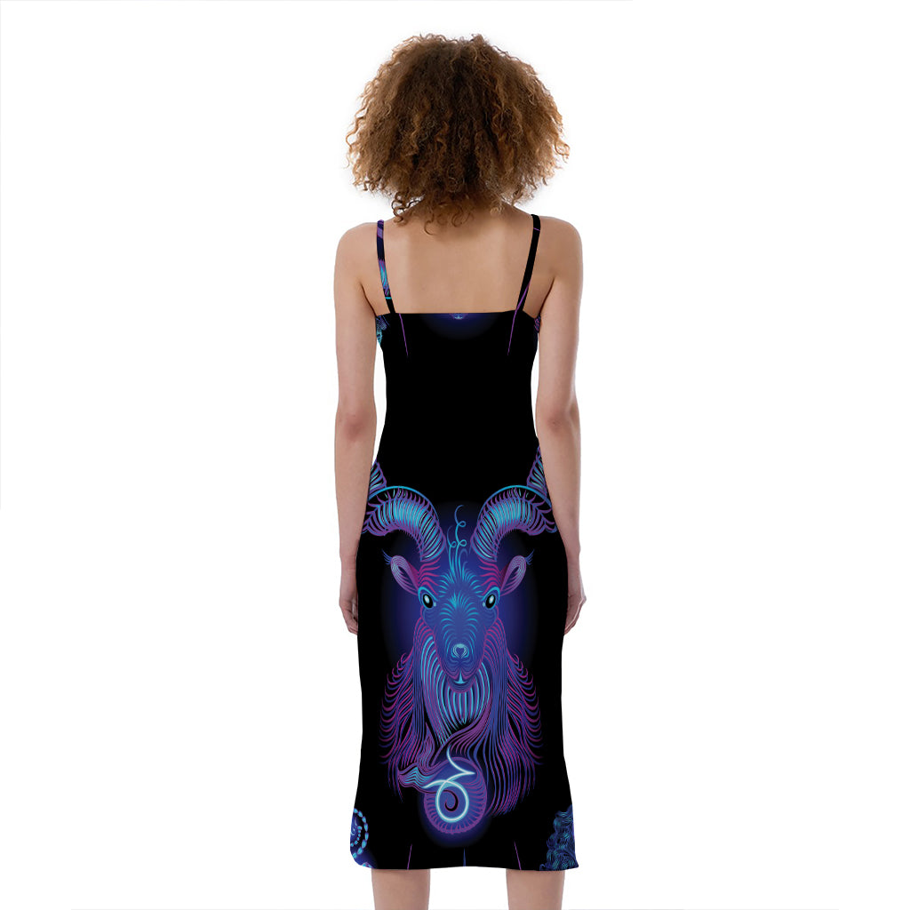 Capricorn And Astrological Signs Print Slim Fit Midi Cami Dress