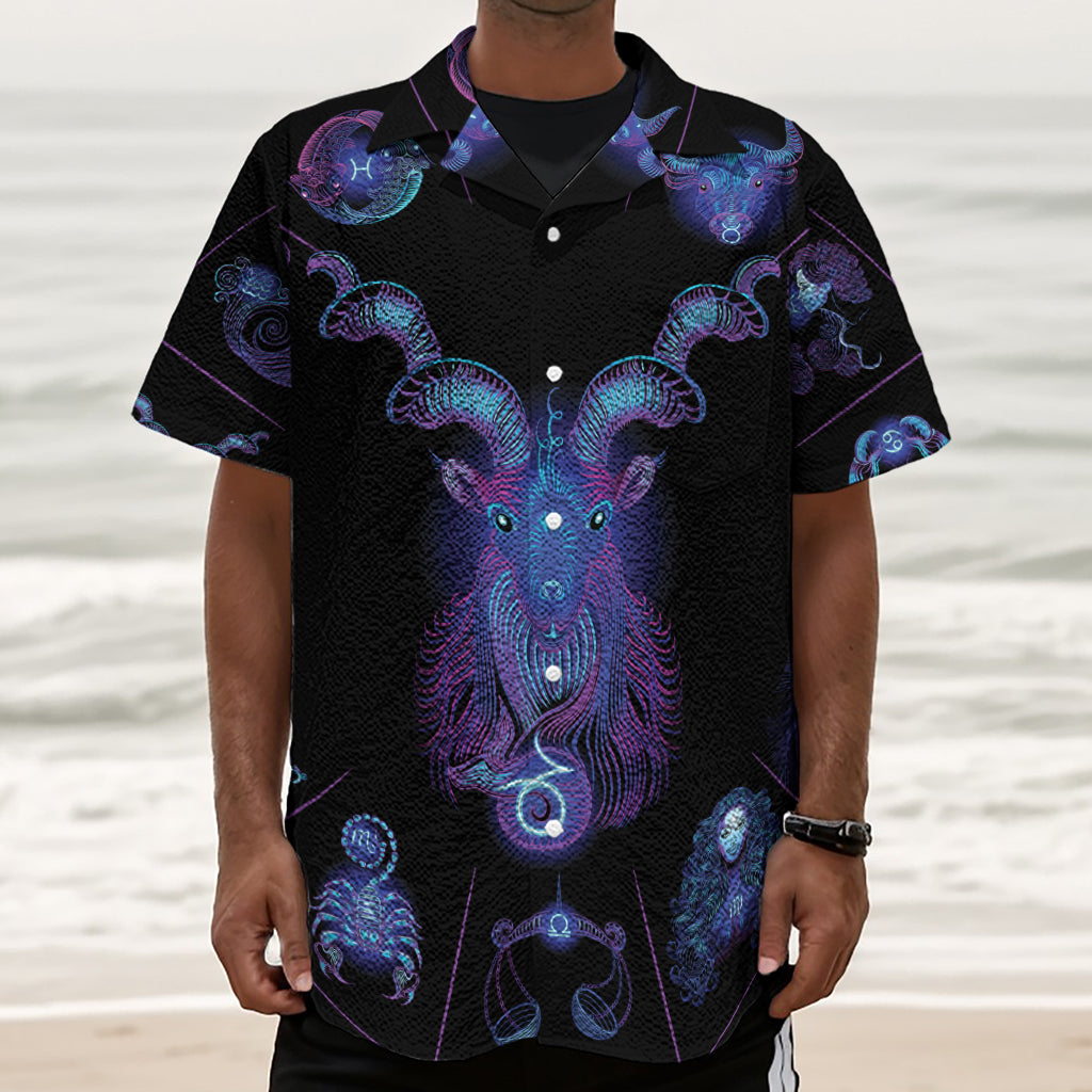 Capricorn And Astrological Signs Print Textured Short Sleeve Shirt