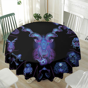 Capricorn And Astrological Signs Print Waterproof Round Tablecloth