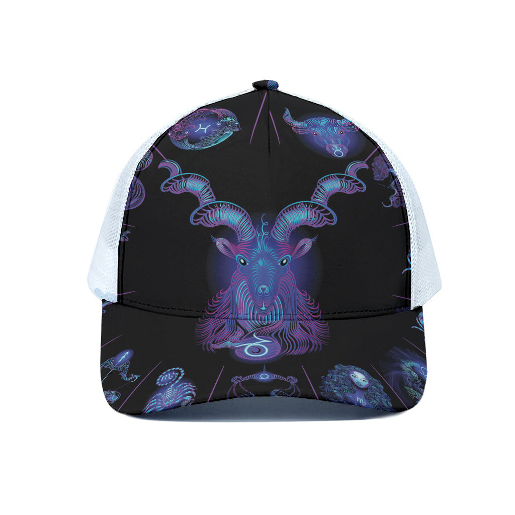 Capricorn And Astrological Signs Print White Mesh Trucker Cap