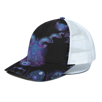 Capricorn And Astrological Signs Print White Mesh Trucker Cap