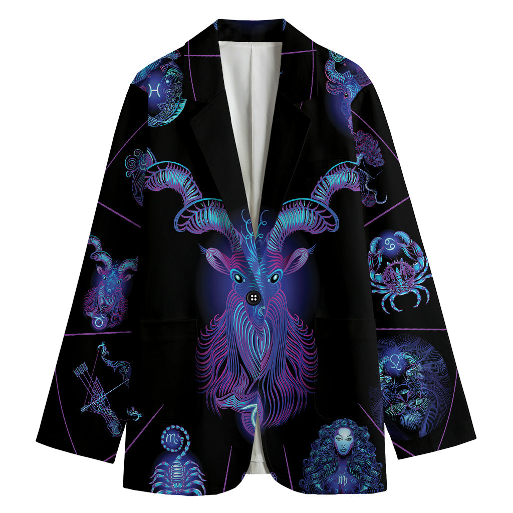 Capricorn And Astrological Signs Print Women's Cotton Blazer