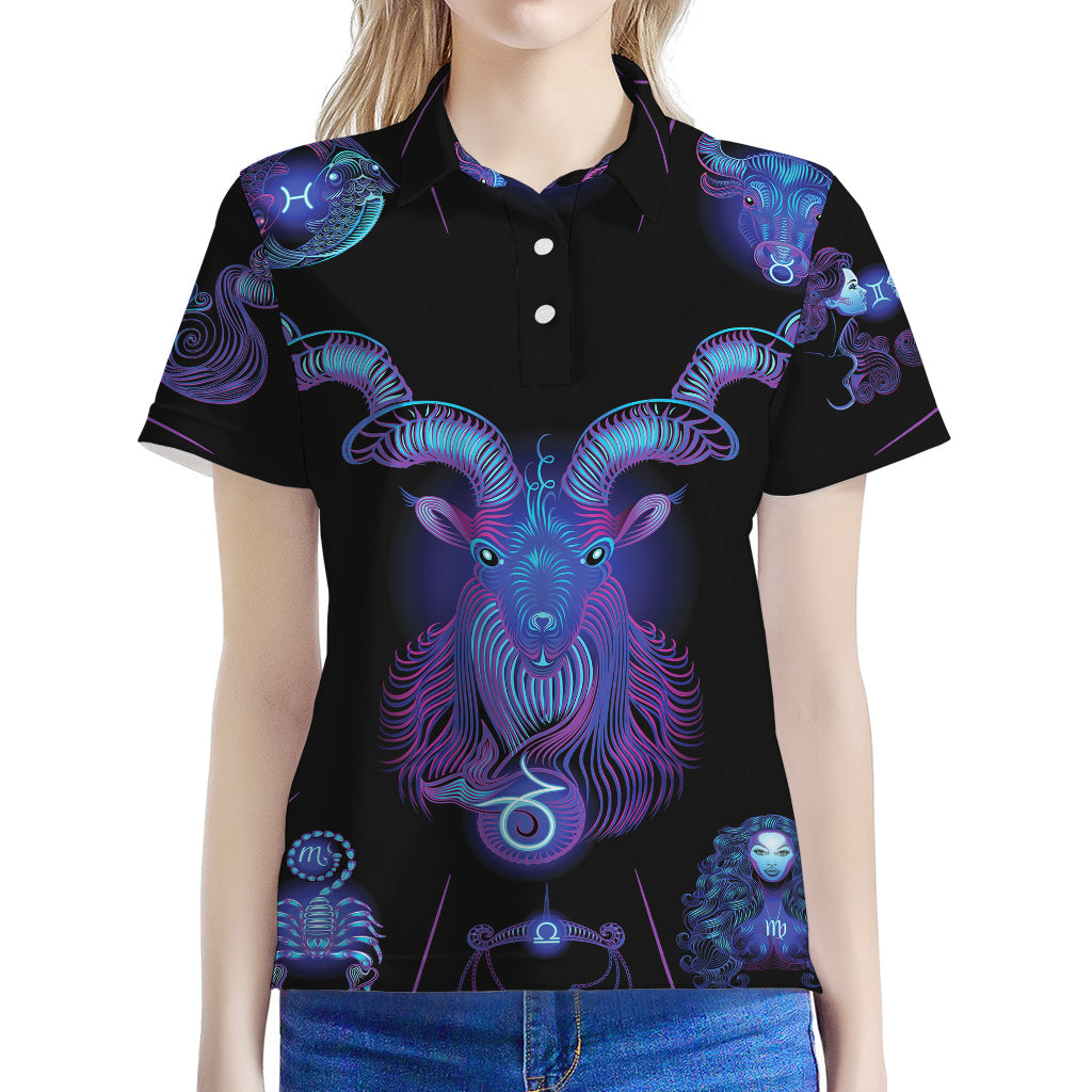 Capricorn And Astrological Signs Print Women's Polo Shirt