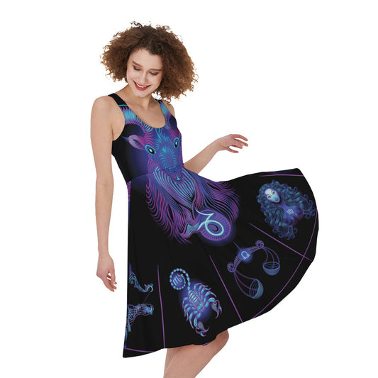 Capricorn And Astrological Signs Print Women's Sleeveless Dress