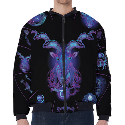 Capricorn And Astrological Signs Print Zip Sleeve Bomber Jacket