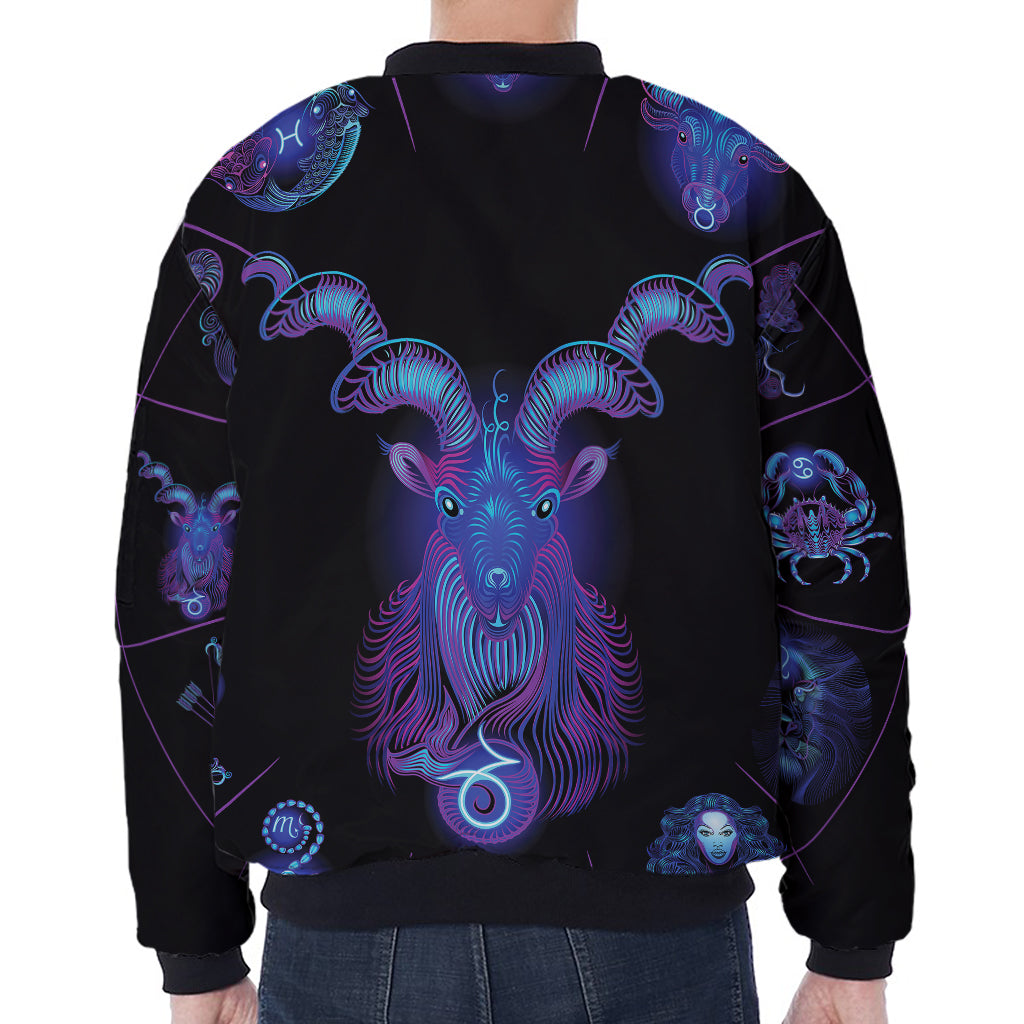 Capricorn And Astrological Signs Print Zip Sleeve Bomber Jacket