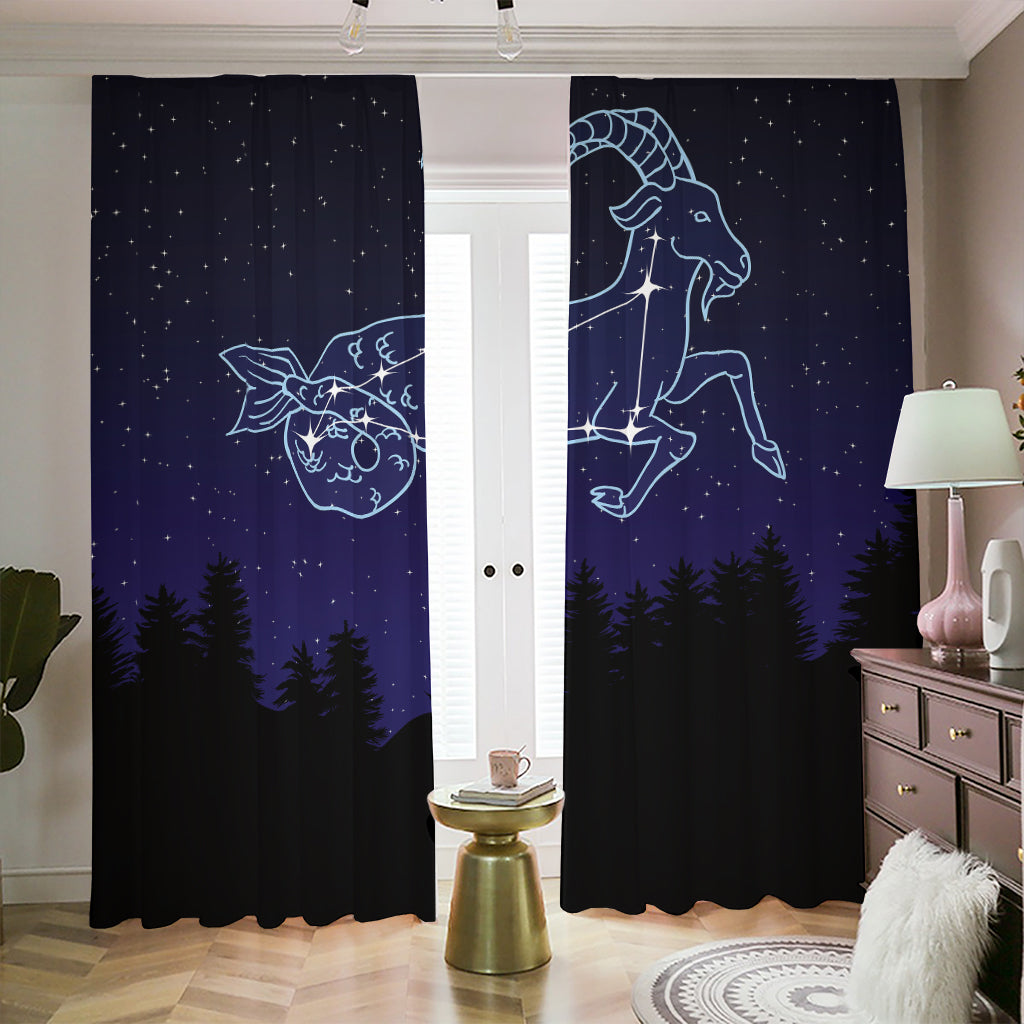 Capricorn Constellation Print Blackout Pencil Pleat Curtains