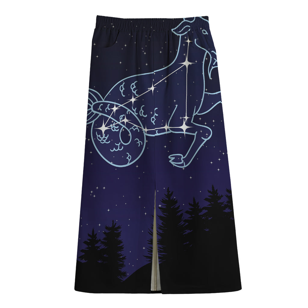 Capricorn Constellation Print Cotton Front Slit Maxi Skirt