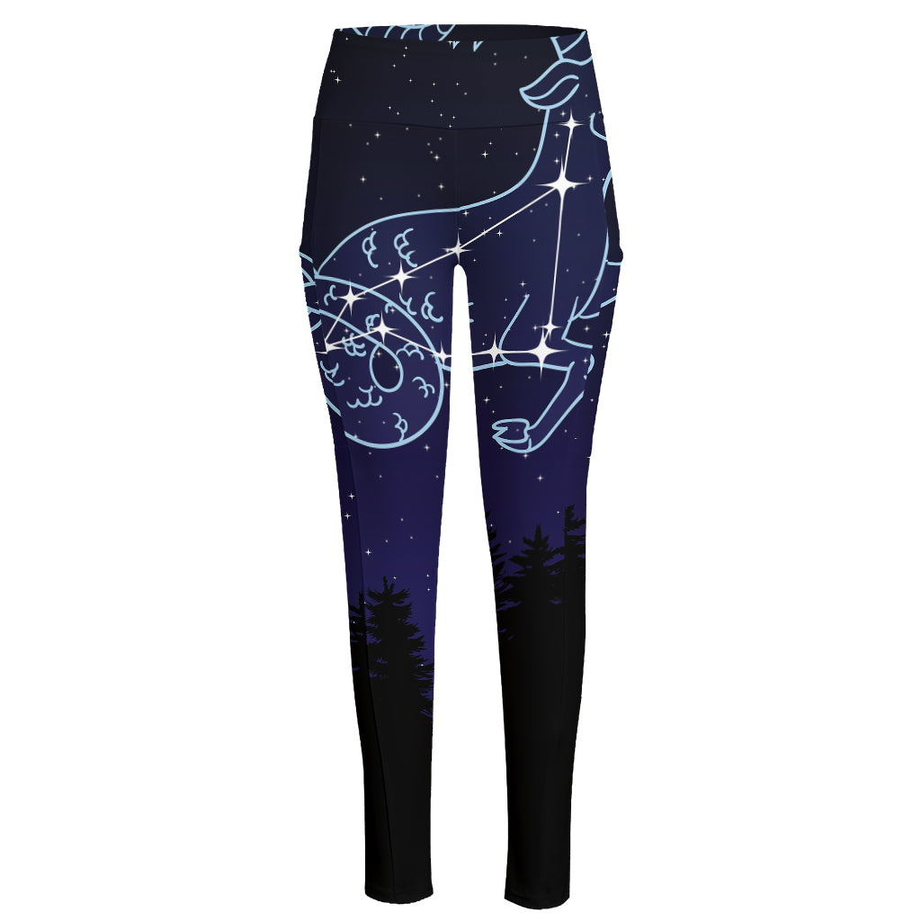 Capricorn Constellation Print High-Waisted Pocket Leggings