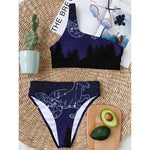 Capricorn Constellation Print One Shoulder Bikini Top