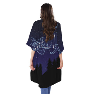 Capricorn Constellation Print Open Front Beach Cover Up