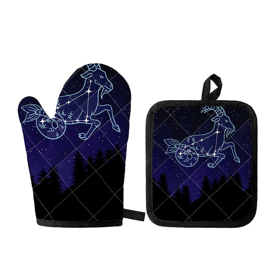 Capricorn Constellation Print Oven Mitt And Pot Holder Set