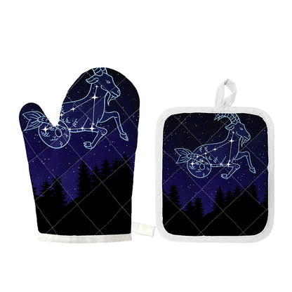 Capricorn Constellation Print Oven Mitt And Pot Holder Set