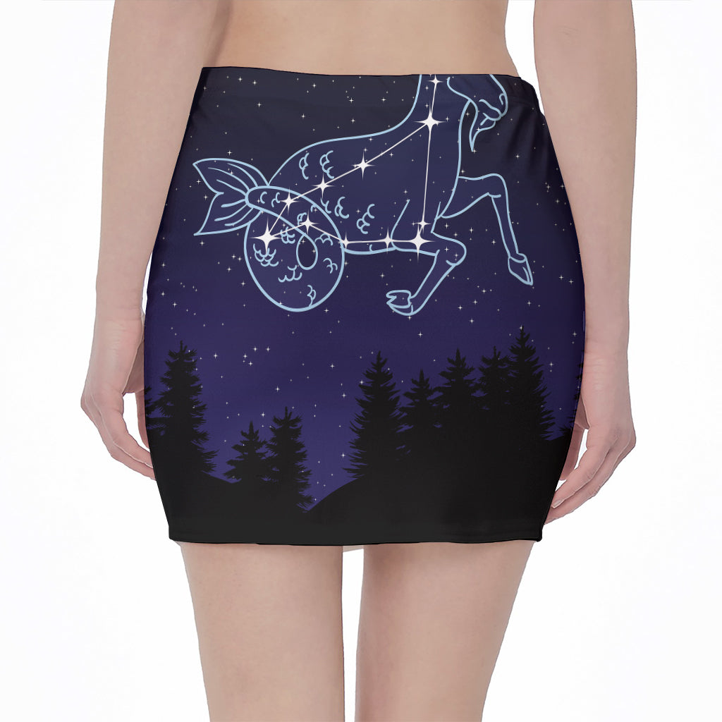 Capricorn Constellation Print Pencil Mini Skirt