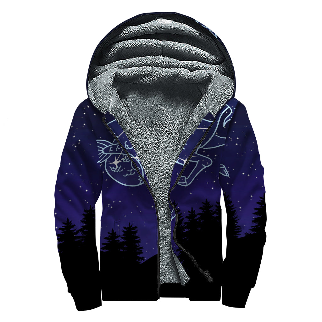 Capricorn Constellation Print Sherpa Lined Zip Up Hoodie