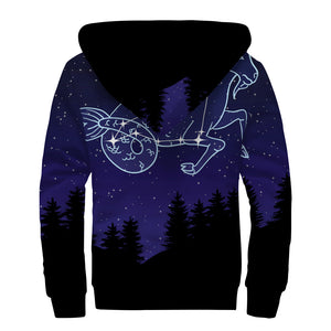 Capricorn Constellation Print Sherpa Lined Zip Up Hoodie