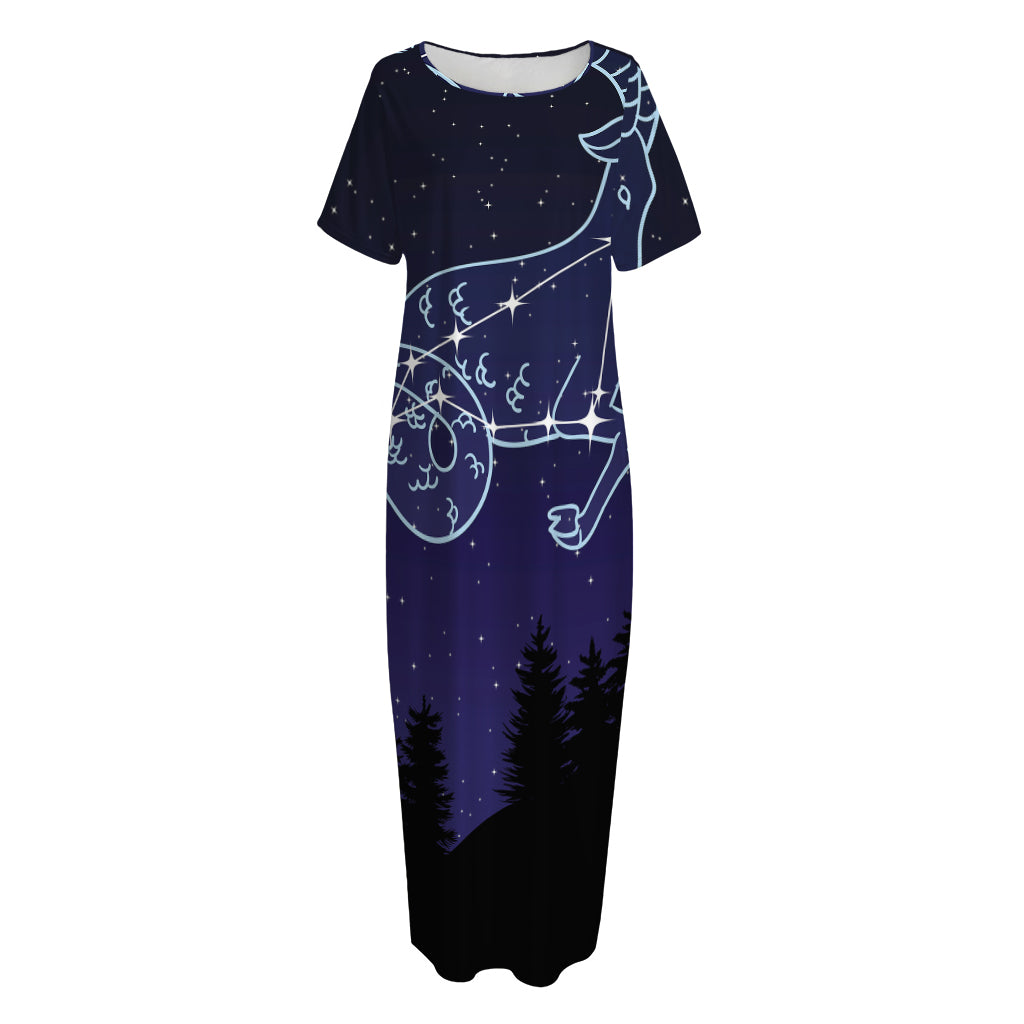 Capricorn Constellation Print Short Sleeve Long Nightdress