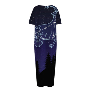 Capricorn Constellation Print Short Sleeve Long Nightdress