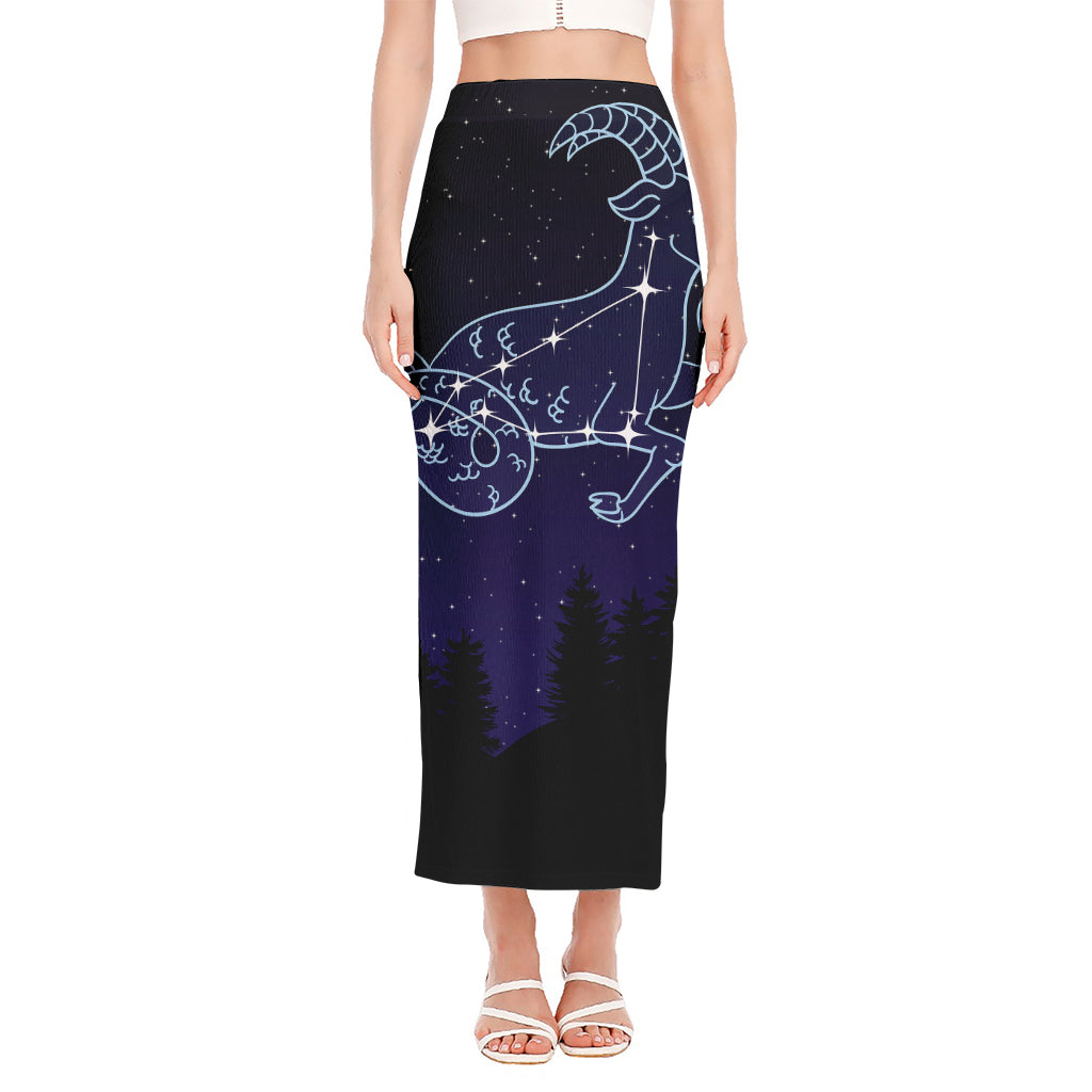 Capricorn Constellation Print Side Slit Maxi Skirt