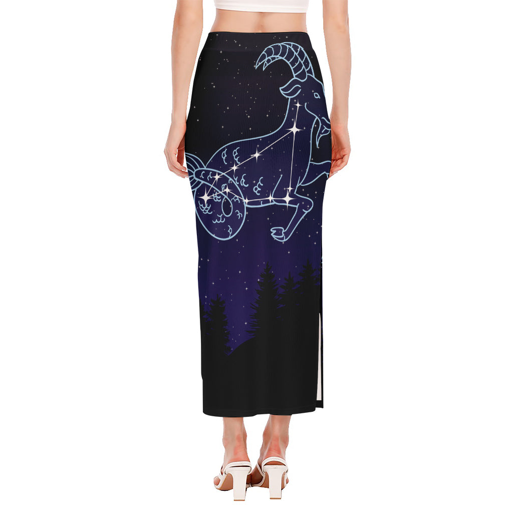 Capricorn Constellation Print Side Slit Maxi Skirt