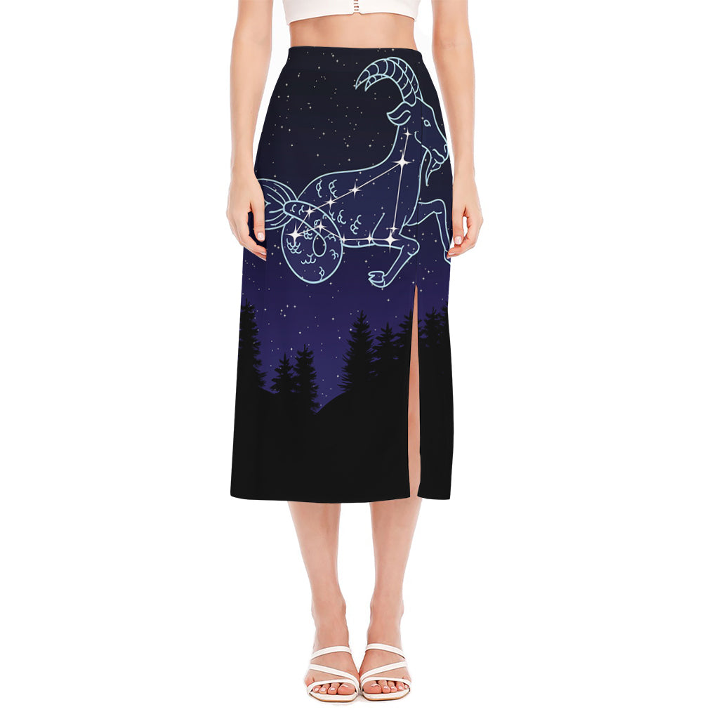 Capricorn Constellation Print Side Slit Midi Skirt