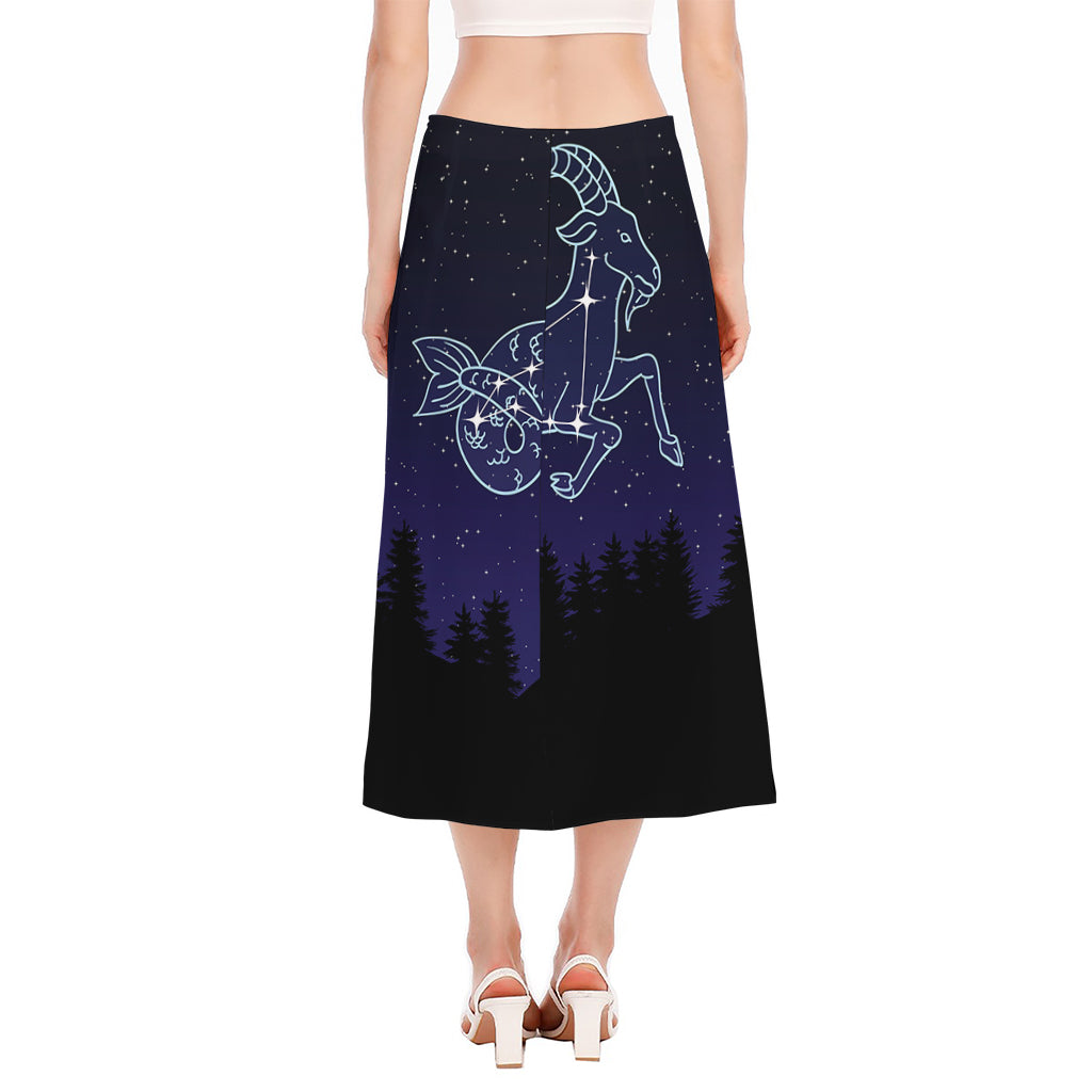 Capricorn Constellation Print Side Slit Midi Skirt