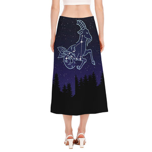 Capricorn Constellation Print Side Slit Midi Skirt