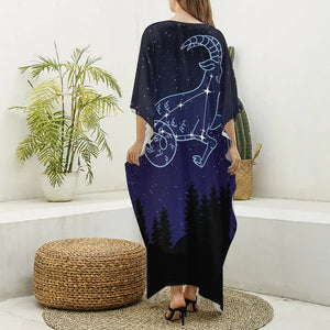 Capricorn Constellation Print Silk V-Neck Kaftan Dress