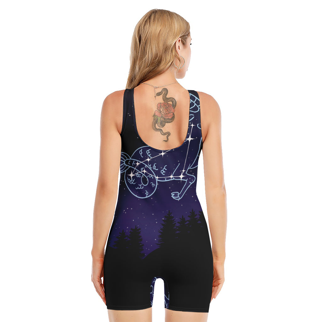 Capricorn Constellation Print Sleeveless One Piece Swimsuit