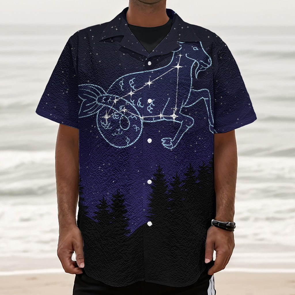 Capricorn Constellation Print Textured Short Sleeve Shirt