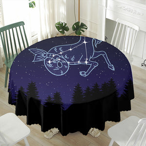 Capricorn Constellation Print Waterproof Round Tablecloth