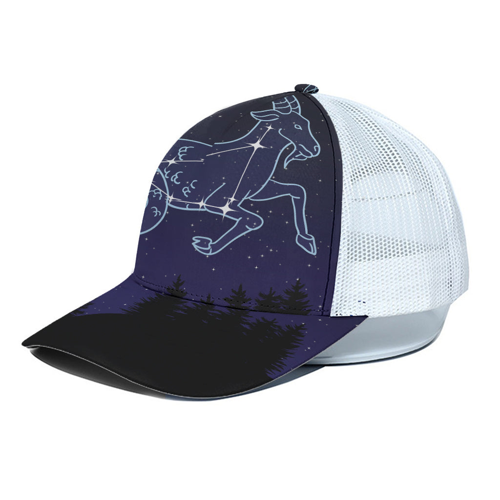 Capricorn Constellation Print White Mesh Trucker Cap