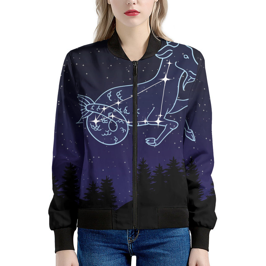 Capricorn Constellation Print Women's Bomber Jacket