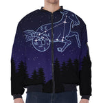 Capricorn Constellation Print Zip Sleeve Bomber Jacket