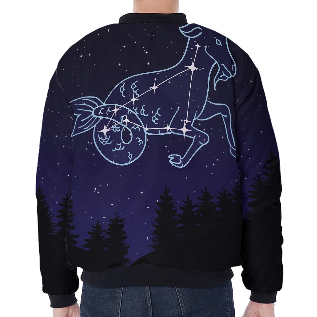 Capricorn Constellation Print Zip Sleeve Bomber Jacket