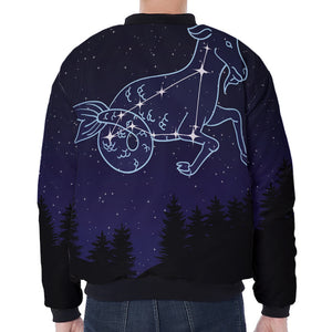 Capricorn Constellation Print Zip Sleeve Bomber Jacket