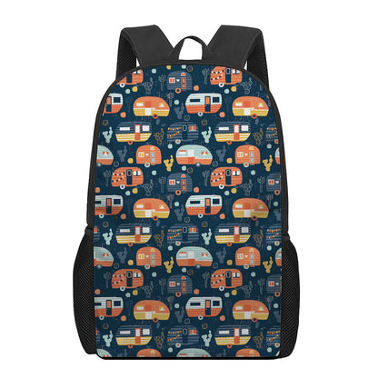 Caravan Camping Pattern Print 17 Inch Backpack