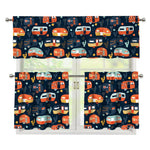 Caravan Camping Pattern Print 3 Piece Kitchen Curtains