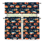 Caravan Camping Pattern Print 3 Piece Kitchen Curtains
