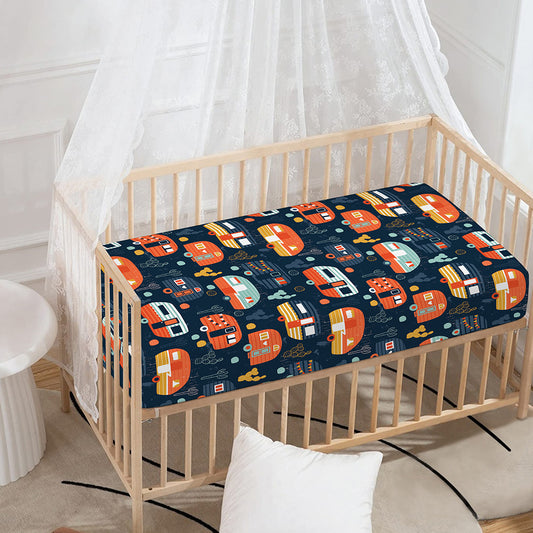Caravan Camping Pattern Print Baby Crib Sheet