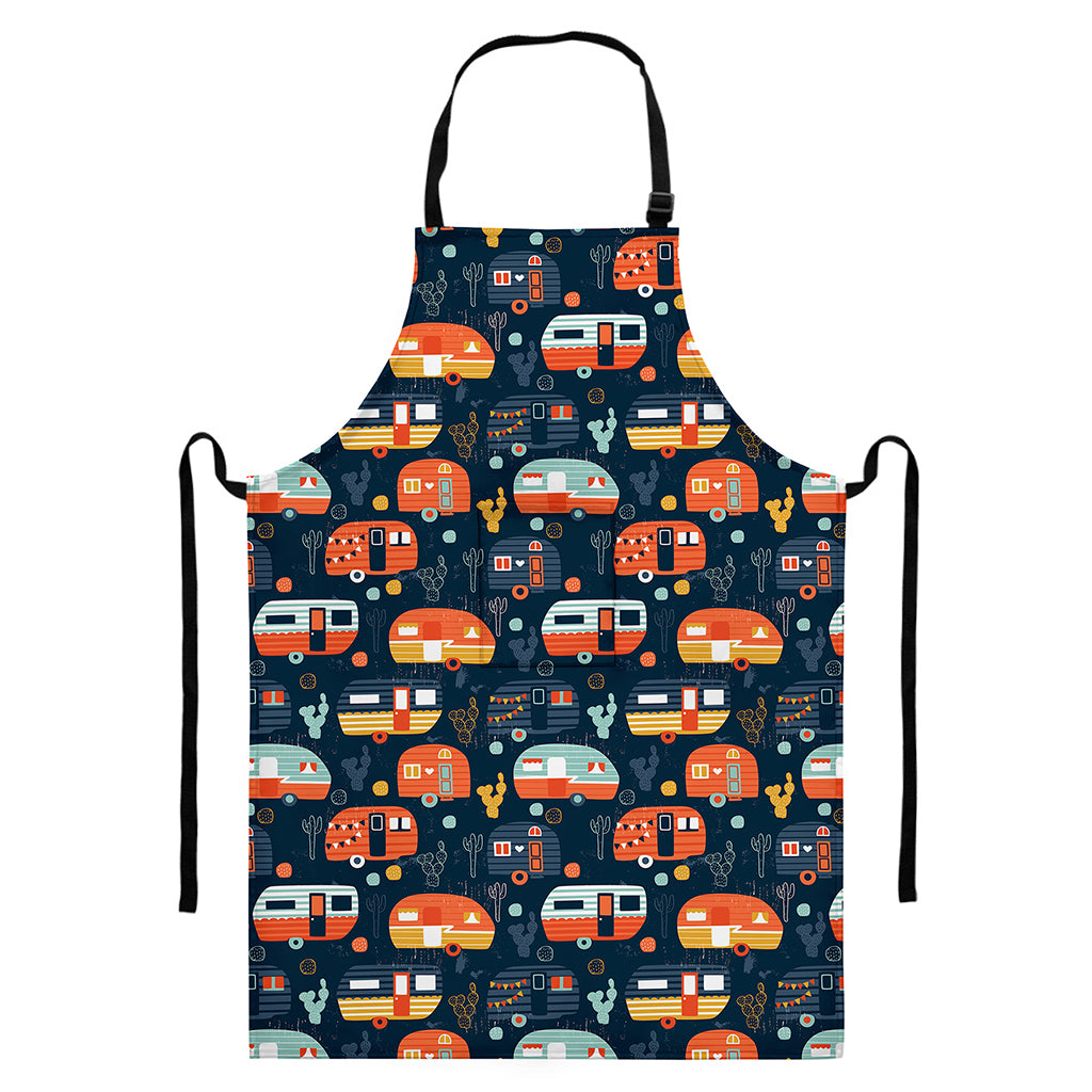 Caravan Camping Pattern Print Bib Apron With Pocket