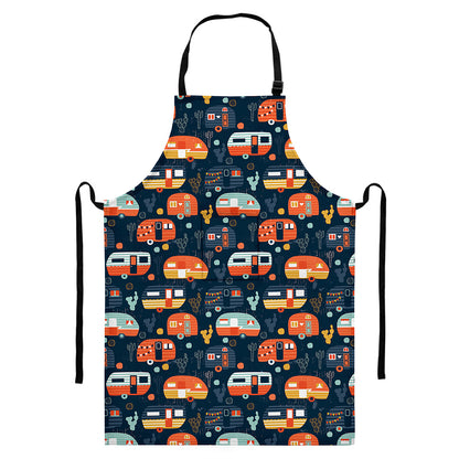 Caravan Camping Pattern Print Bib Apron With Pocket