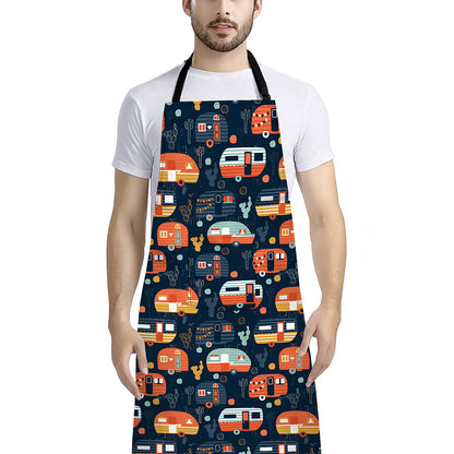 Caravan Camping Pattern Print Bib Apron With Pocket