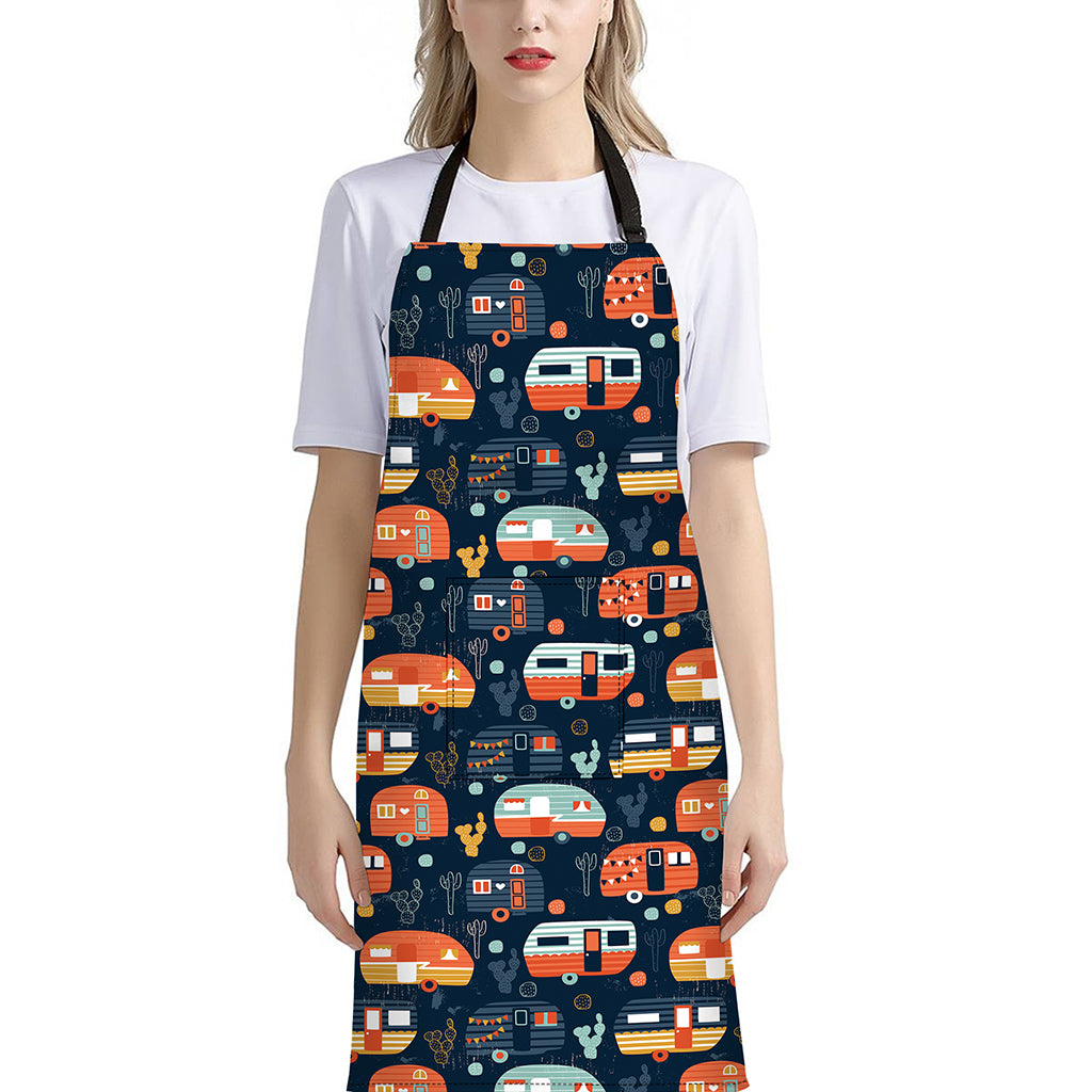 Caravan Camping Pattern Print Bib Apron With Pocket