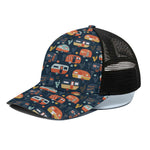 Caravan Camping Pattern Print Black Mesh Trucker Cap